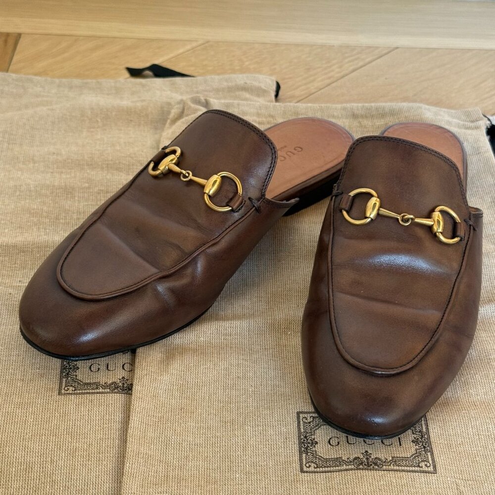 Gucci Women's Brown Leather Princetown Mule in size 36